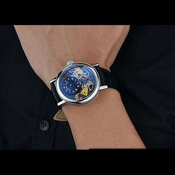 Breguet Duo Tourbillon Silver Case Black Dial Black Leather Bracelet new60509