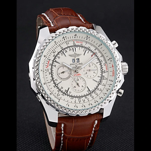 Breitling Bentley 6.75 Speed White Dial Stainless Steel Case Brown Leather Bracelet new60125