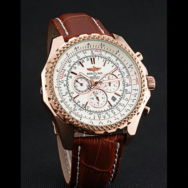 Breitling Bentley Motors Speed Gold Case White Dial Brown Leather Bracelet new60129