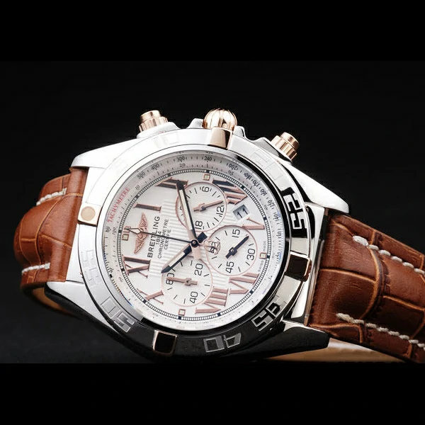 Breitling Chronomat Yellow Gold Highlight Brown Leather Strap Roman Number White Dial new58052