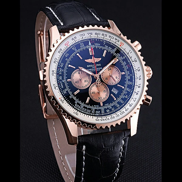 Breitling Navitimer 01 Black Dial Rose Gold Case Black Leather Bracelet new60392