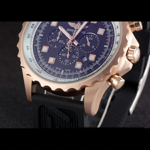 Breitling Navitimer Rosegold Bezel Rubber Strap Black Dial new58693