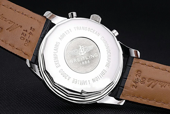 Breitling Transocean Chronograph Unitime Black Dial Stainless Steel Case Black Leather Bracelet new118764