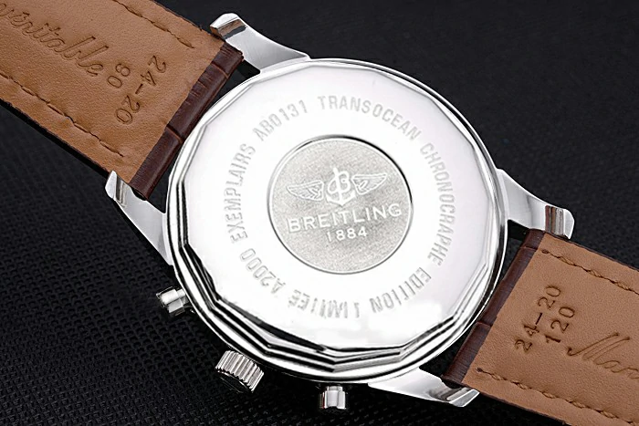 Breitling Transocean Chronograph Unitime White Dial Stainless Steel Case Brown Leather Bracelet new118766
