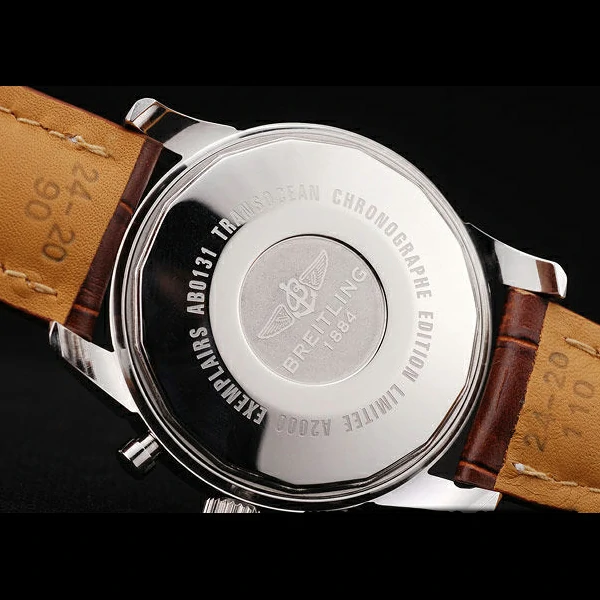 Breitling Transocean White Dial Brown Leather Strap Polished Stainless Steel Bezel new58567