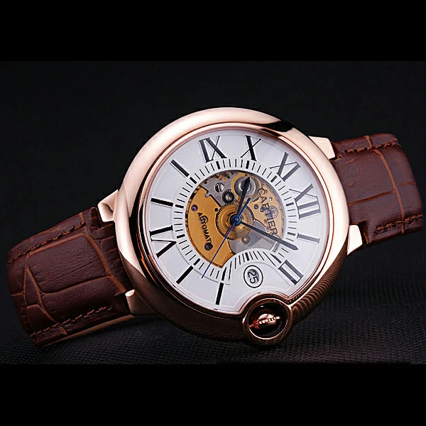 Cartier Ballon Bleu de Cartier White Dial Gold Case Brown Leather Bracelet new60441