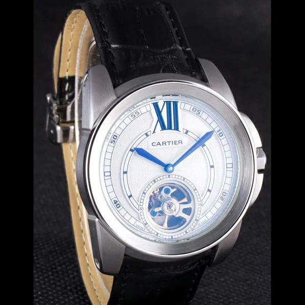 Cartier Calibre Flying Tourbillon White Dial Stainless Steel Case Black Leather Bracelet new58104