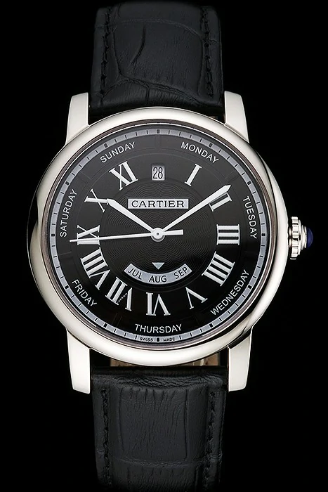 Cartier Rotonde Annual Calendar Black Dial Stainless Steel Case Black Leather Strap new122744