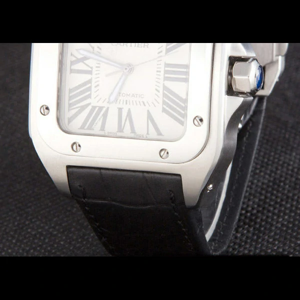 Cartier Santos Stainless Steel Bezel with Black Leather Strap new59617