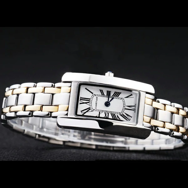 Cartier Tank Americaine 21mm White Dial Stainless Steel Case Two Tone Bracelet new57543