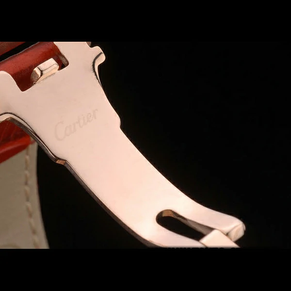 Cartier Tank Anglaise White Tiger Dial Gold Case Red Leather Bracelet new59171