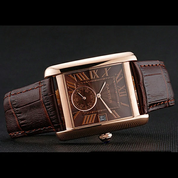 Cartier Tank MC Brown Dial Gold Case Brown Leather Strap new60472