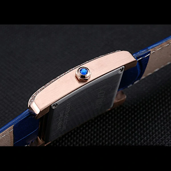 Cartier Tank MC Gold Diamond Case Blue Dial Blue Leather Stap new60069
