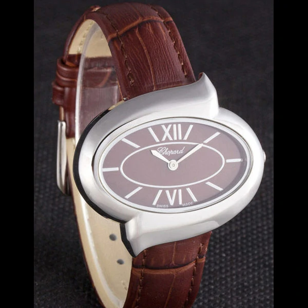 Chopard Luxury Silver Bezel with Brown Dial and Brown Leather Strap new59637