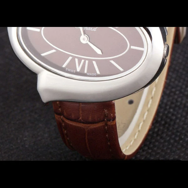 Chopard Luxury Silver Bezel with Brown Dial and Brown Leather Strap new59637