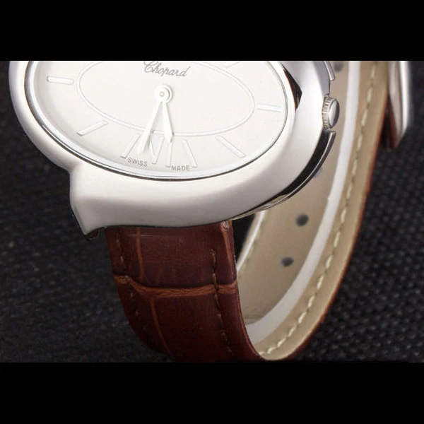 Chopard Luxury Silver Bezel with White Dial and Brown Leather Strap new59636