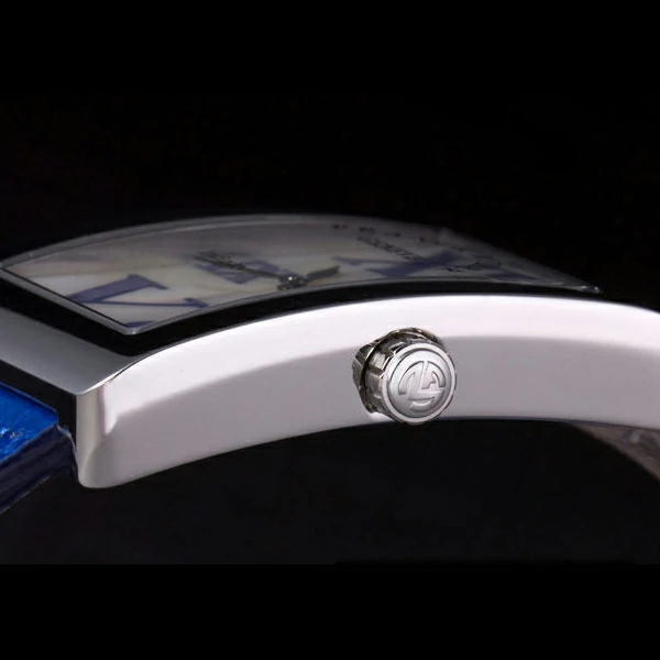 Franck Muller Infinity Polished Stainless Steel Bezel Blue Croco Bracelet new59303
