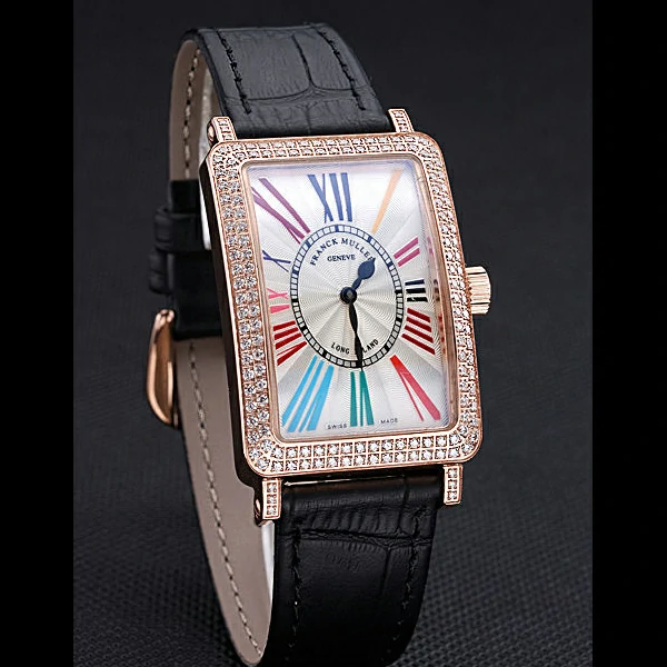 Franck Muller Long Island Classic Color Dreamas White Dial Diamonds Case Black Leather Band new60269