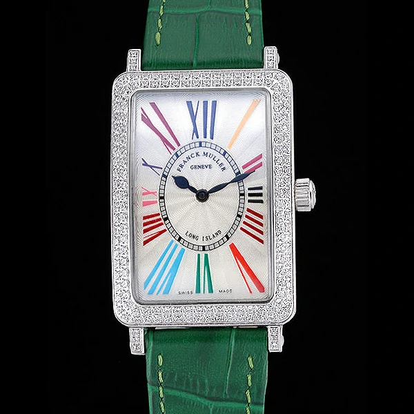 Franck Muller Long Island Classic Color Dreams White Dial Diamonds Case Green Leather Band new60265