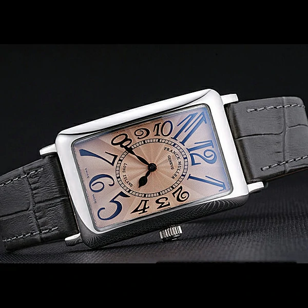 Franck Muller Long Island Classic Gold Dial Silver Case Black Leather Band new60261