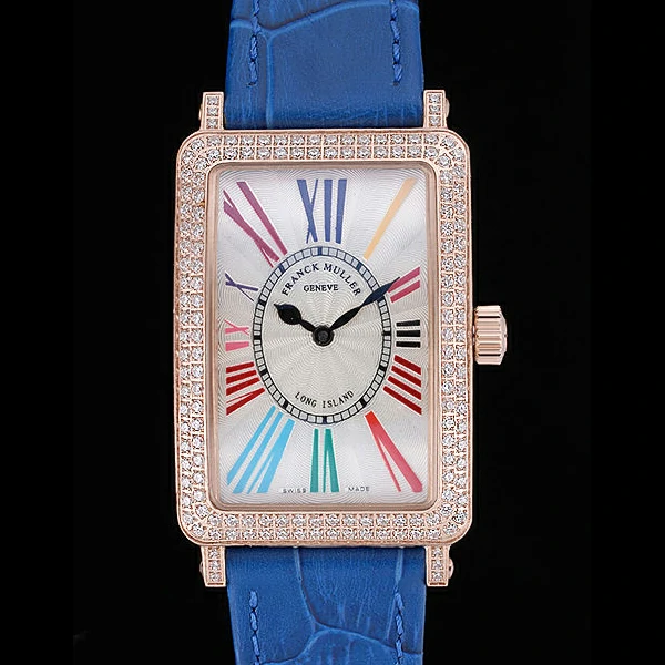 Franck Muller Long Island Classic White Dial Diamonds Case Blue Leather Band new60271