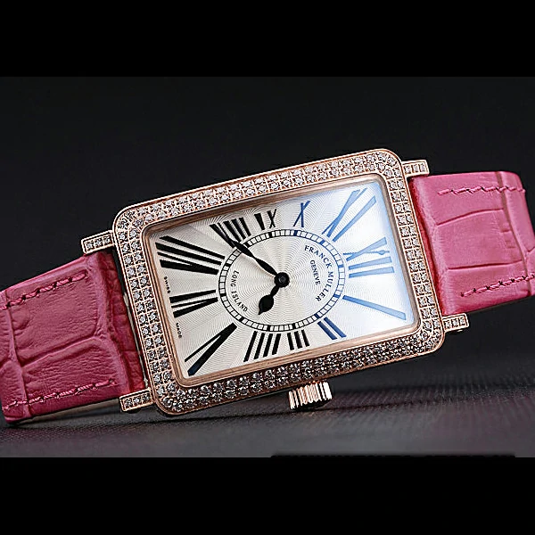 Franck Muller Long Island Classic White Dial Diamonds Case Pink Leather Band new60268