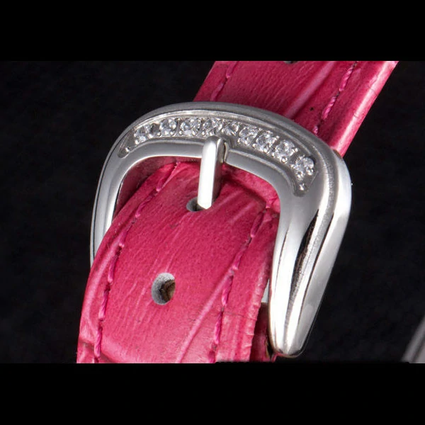 Frank Muller Heart Diamond Silver Bezel Pink Leather Band new59680