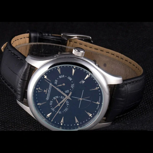 Jaeger Lecoultre Master Silver Bezel Black Leather Band new59706