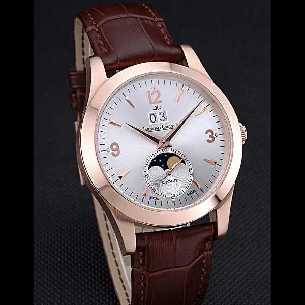 Jaeger LeCoultre Master White Dial Brown Leather Band Rose Gold Bezel new59982