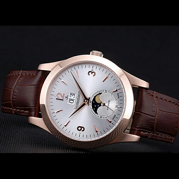 Jaeger LeCoultre Master White Dial Brown Leather Band Rose Gold Bezel new59982
