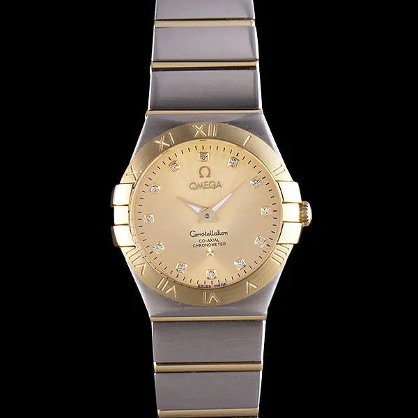 Lady Omega Constellation Stainless Steel Bracelet Golden Dial new59238