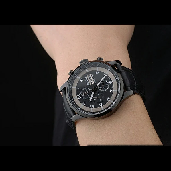Mido Multifort Black Ceramic Bezel Black Croco Leather Bracelet Black Dial new59223