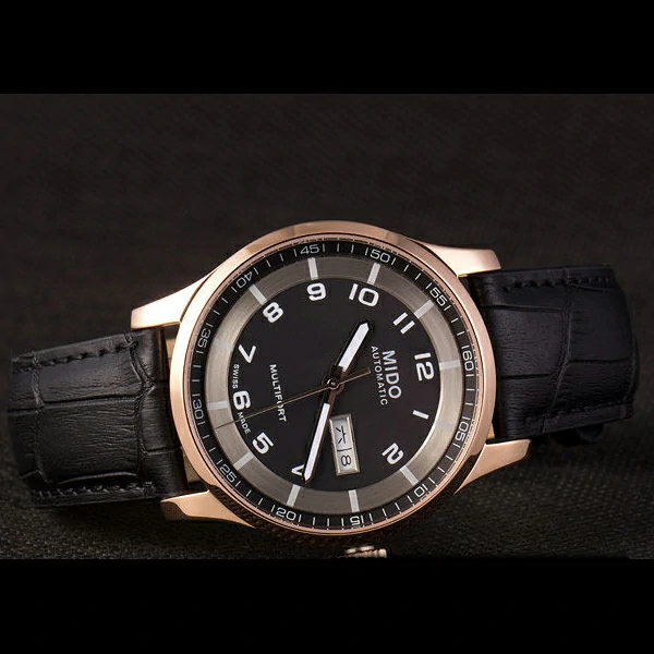 Mido Multifort Black Croco Leather Strap Black Silver Dial new59271