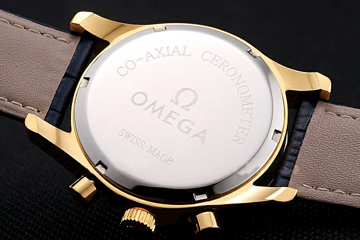 Omega Chronograph White Dial Gold Case Blue Leather Strap new123354