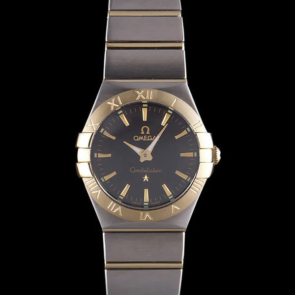Omega Constellation Gold Bezel Black Dial Stainless Steel Band new59539
