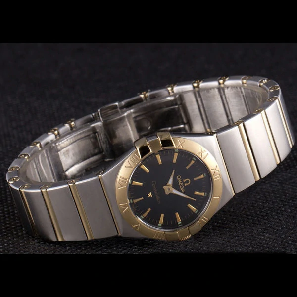 Omega Constellation Gold Bezel Black Dial Stainless Steel Band new59539