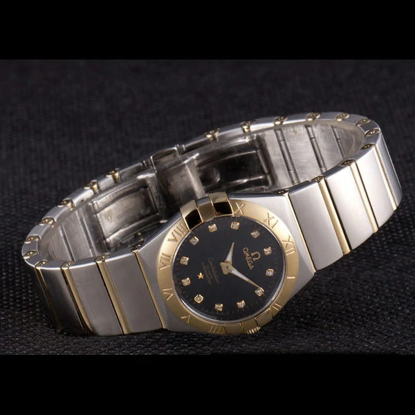 Omega Constellation Gold Bezel Black Dial Stainless Steel Band new59540