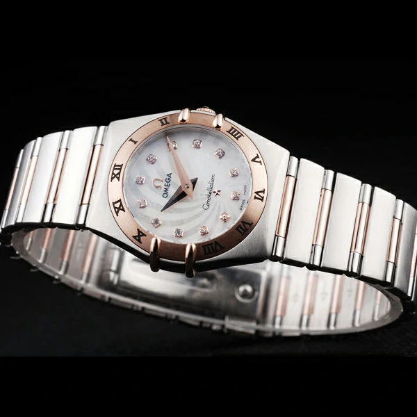 Omega Constellation Jewelry Rose Gold Case Radial Emblem White Dial new58146