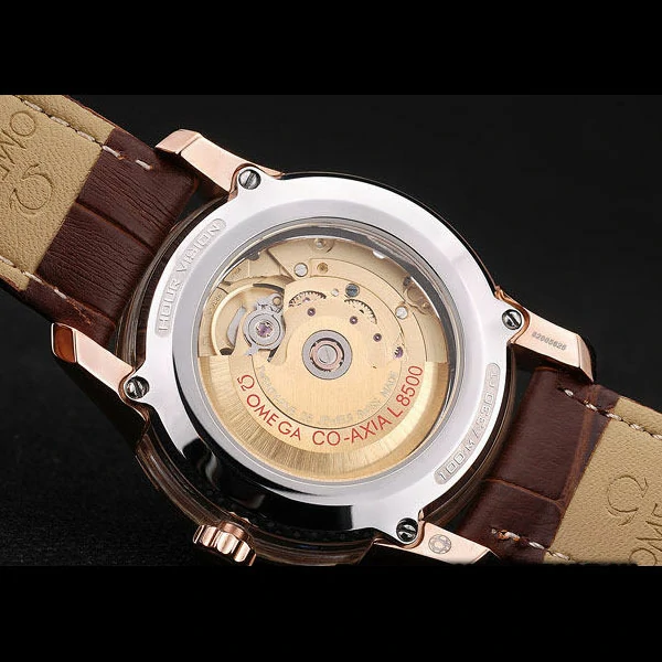 Omega DeVille Rose Gold Bezel Brown Leather Strap new58981