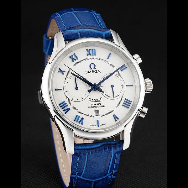 Omega DeVille Silver Bezel with White Dial and Blue Leather Strap new59658
