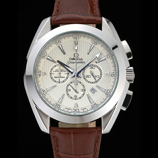Omega Seamaster Aqua Terra Chronograph Ivory Dial Brown Leather Bracelet new60418