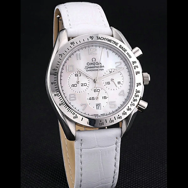 Omega Speedmaster Chronograph White Dial White Leather Bracelet new60345