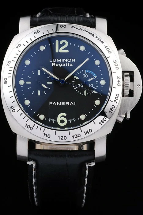Panerai Luminor Brushed Stainless Steel Case Black Dial Black Leather Strap new121319