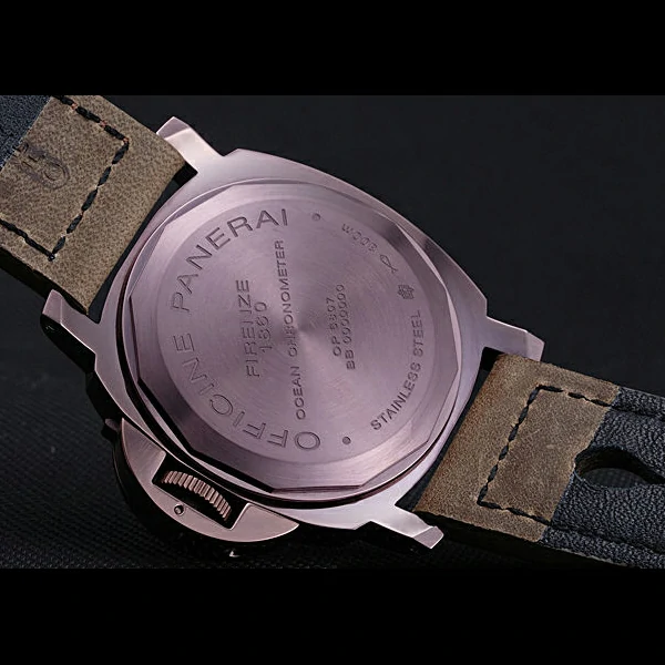 Panerai Luminor GMT Purple Stainless Steel Bezel Khaki Leather Bracelet new60204