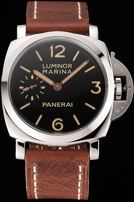 Panerai Luminor Marina Black Dial Stainless Steel Case Brown Leather Strap new123957