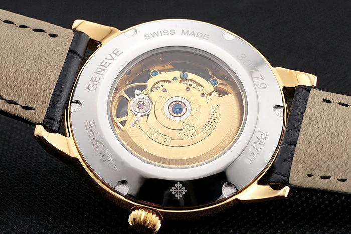 Patek Philippe Complications Openworked Dial Gold Case Black Leather Strap new121999