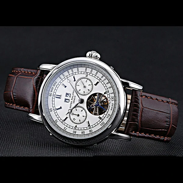 Patek Philippe Geneve Grand Complications White Dial Tourbillon Stainless Steel Bezel Brown new60053