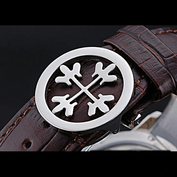 Patek Philippe Geneve Two Dial Gray Dial Stainless Steel Bezel Brown Leather Band new60046