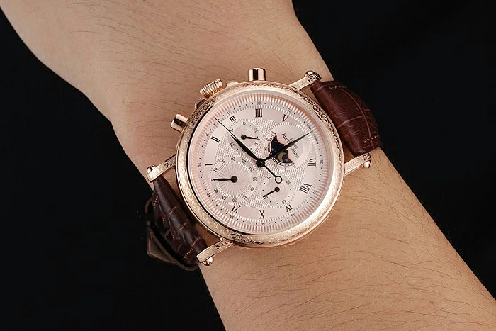 Patek Philippe Grand Complications Rose Gold Dial Engraved Rose Gold Case Brown Leather Bracelet new125139