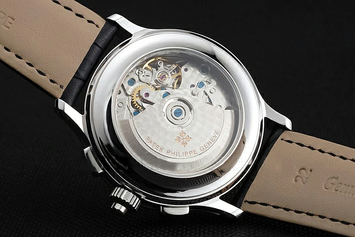 Patek Philippe Split Seconds Black Dial Stainless Steel Case Black Leather Strap new122989